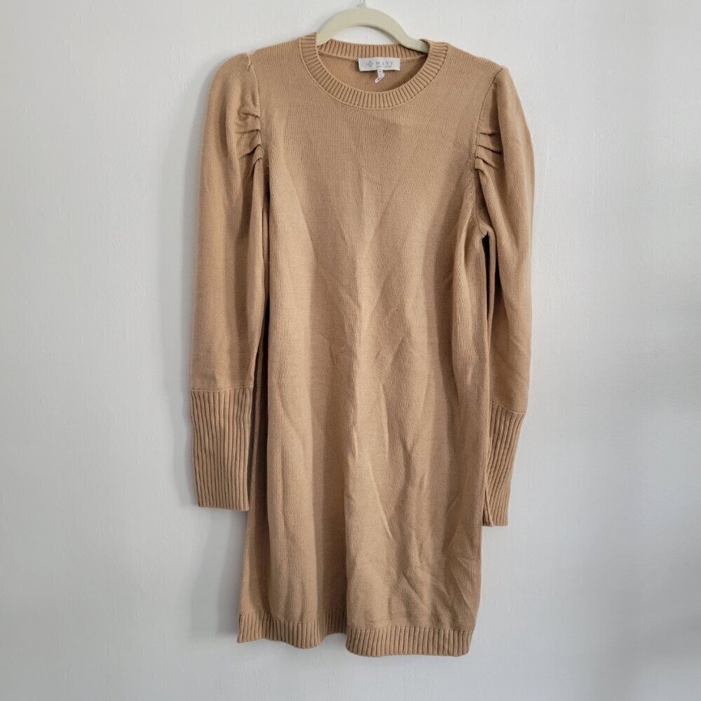 New Wayf X Influencers San Francisco Puff Sleeve Sweater Dress Medium Camel